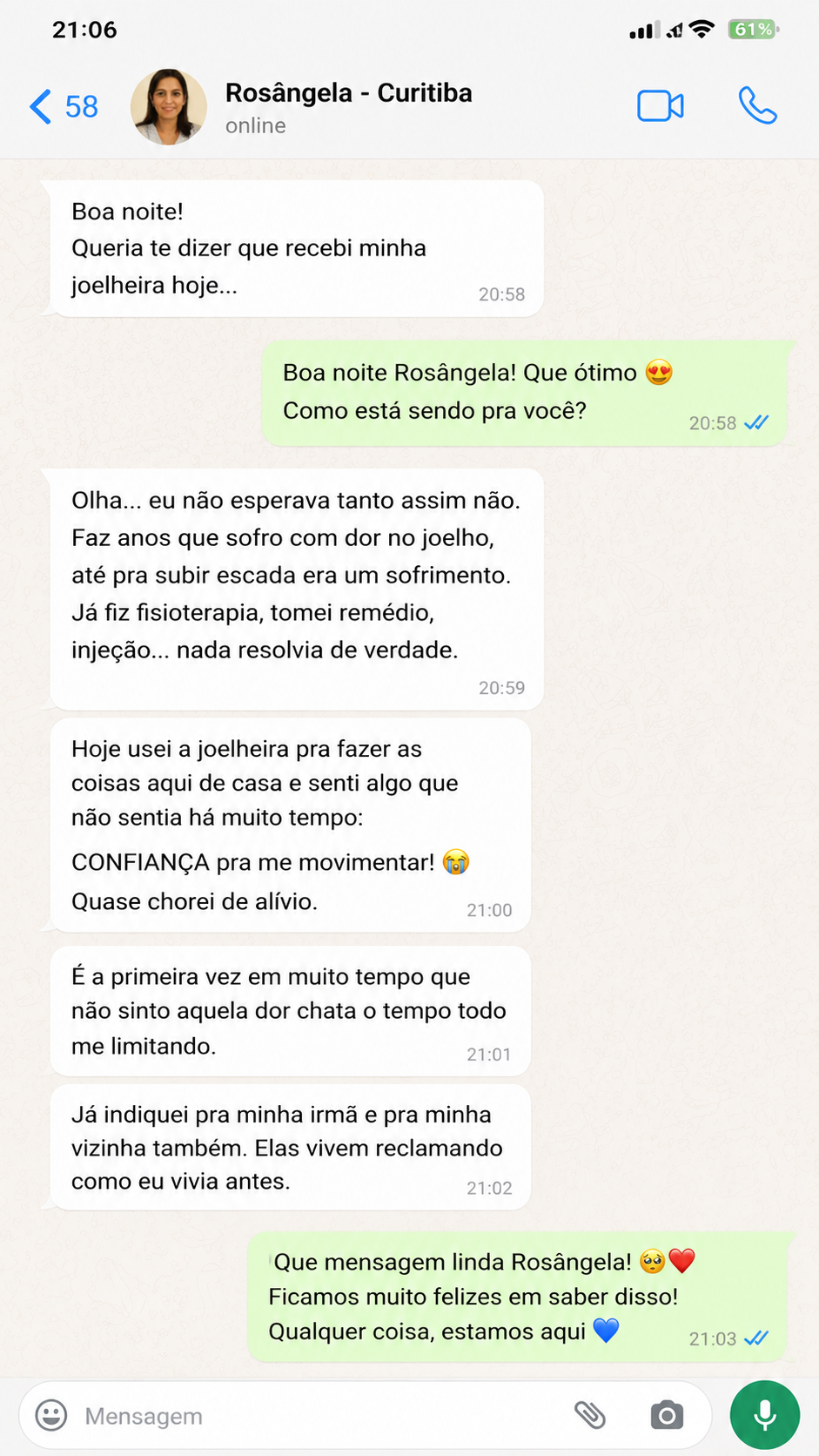 Feedback de Rosângela
